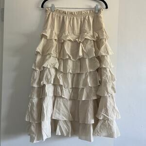 Zara Tiered Ruffle Maxi Skirt Cream M NWT Boho Cottagecore Vacation Graduation